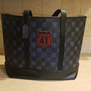 Coach Midnight navy multi checkered Black Bag.